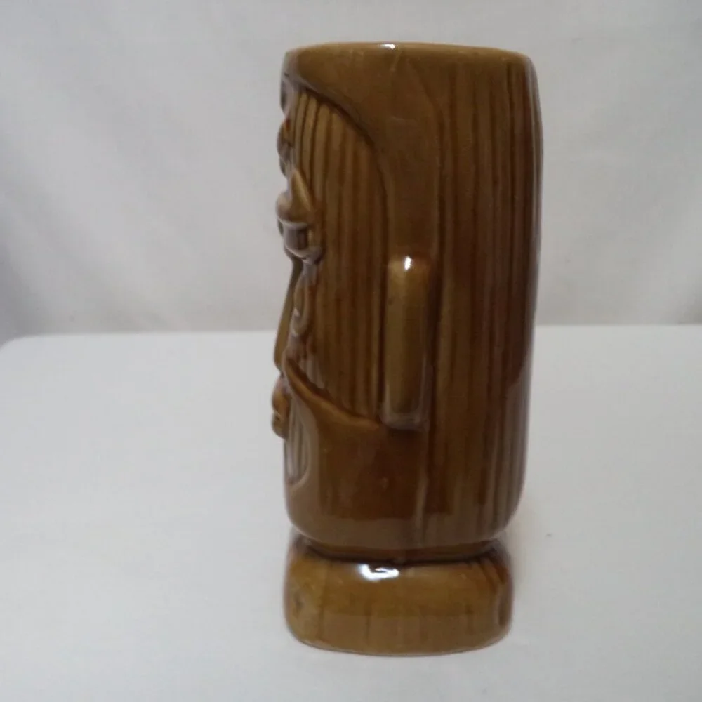 Vintage Otagiri Tiki Mug Cup straight lips Japan ceramic brown Full Body 6